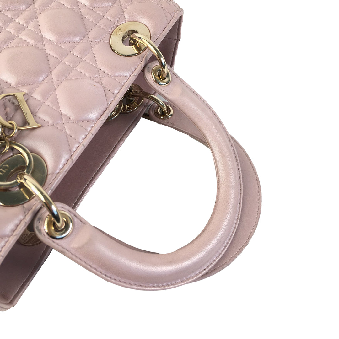 Medium Iridescent Lambskin Cannage Lady Dior Pink - Gaby Paris