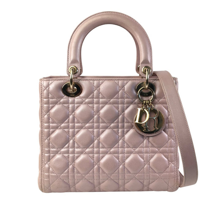 Medium Iridescent Lambskin Cannage Lady Dior Pink - Gaby Paris