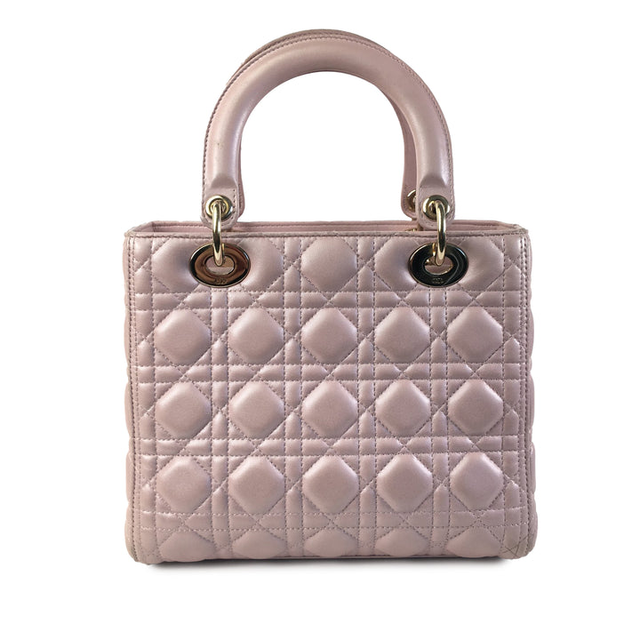 Medium Iridescent Lambskin Cannage Lady Dior Pink - Gaby Paris