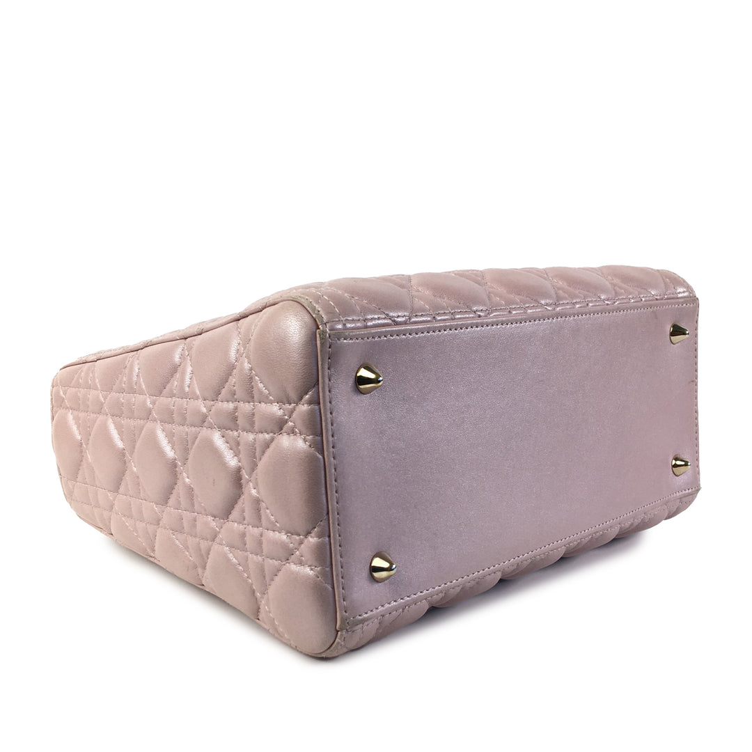 Medium Iridescent Lambskin Cannage Lady Dior Pink - Gaby Paris