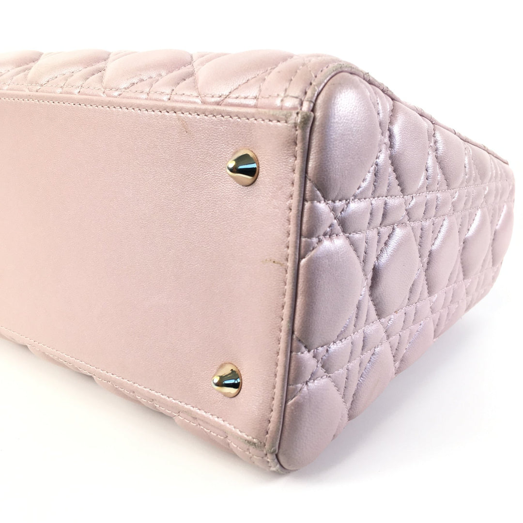 Medium Iridescent Lambskin Cannage Lady Dior Pink - Gaby Paris