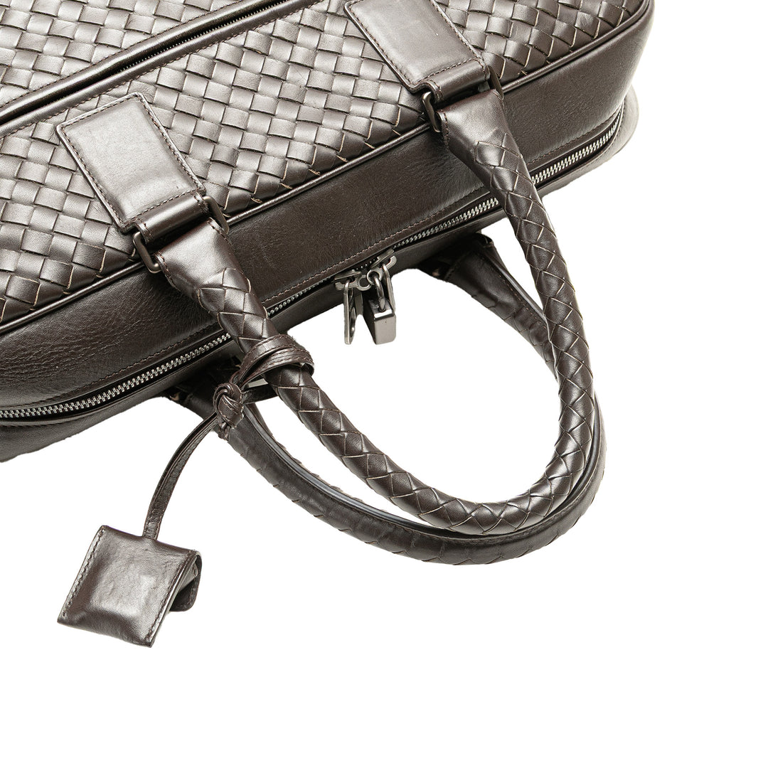Nappa Intrecciato Business Bag Brown - Gaby Paris