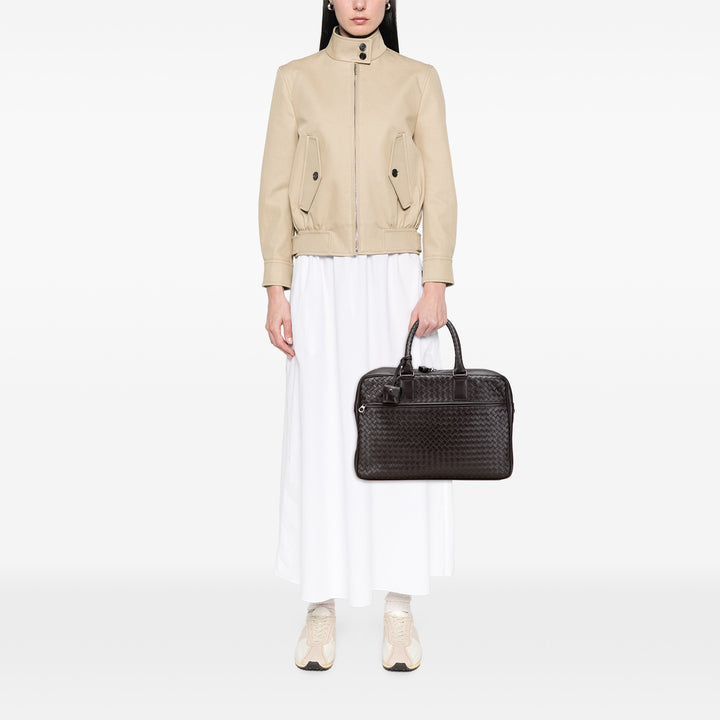 Nappa Intrecciato Business Bag Brown - Gaby Paris