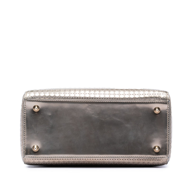 Dior Medium Metallic Cuir verni Microcannage Lady Dior