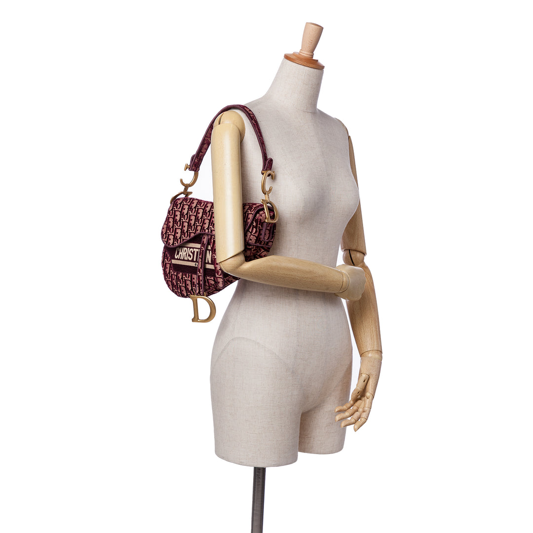 Dior Oblique Velours brodé Saddle Sac