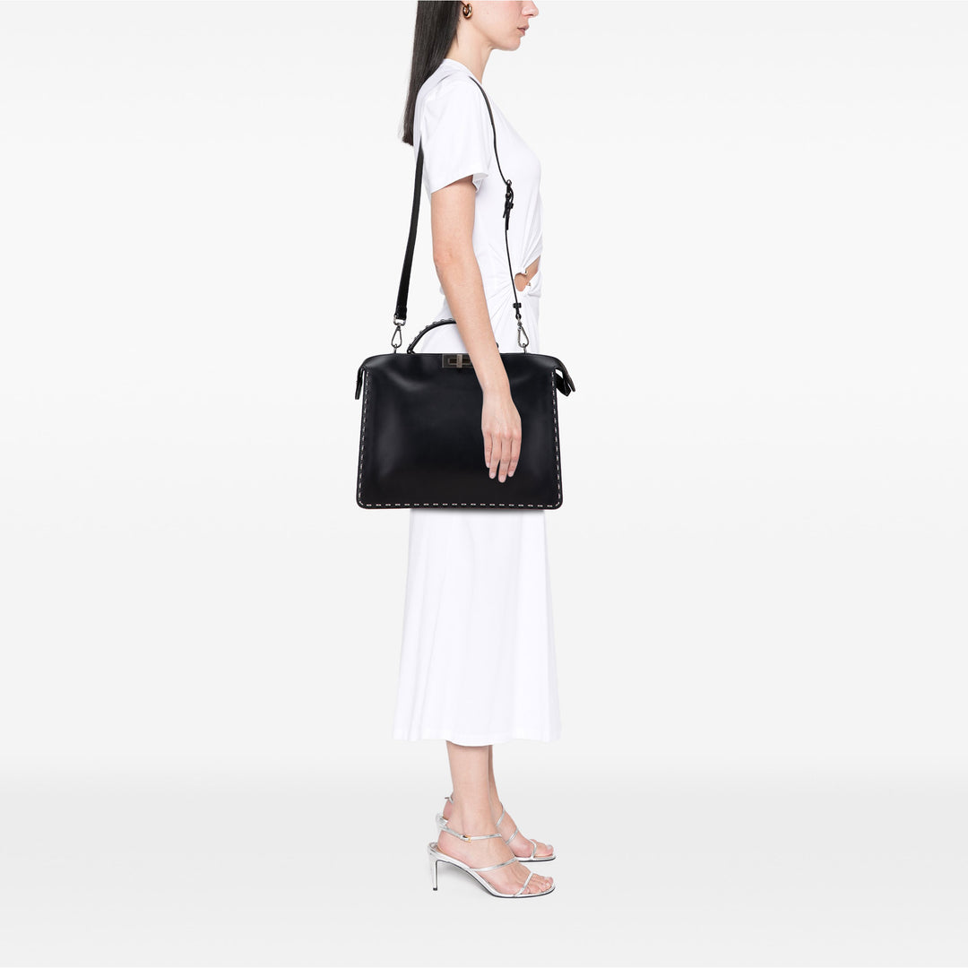 Studded Leather Peekaboo ISeeU Briefcase Black - Gaby Paris