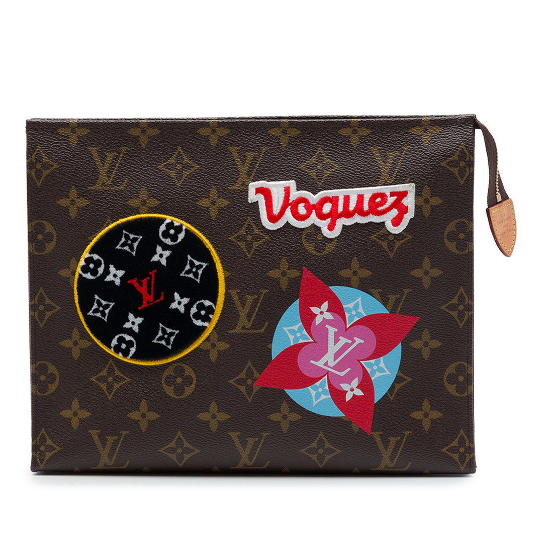 Louis Vuitton Édition limitée Patches et Travel Stickers Toiletry 26 Pochette Monogram Marron – vue principale – GABY PARIS