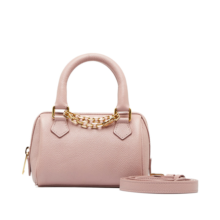 Mini Grained Leather Chain Boston Pink - Gaby Paris