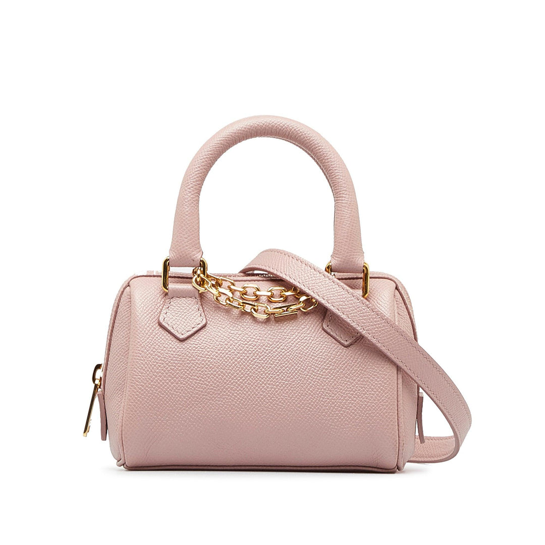 Mini Grained Leather Chain Boston Pink - Gaby Paris