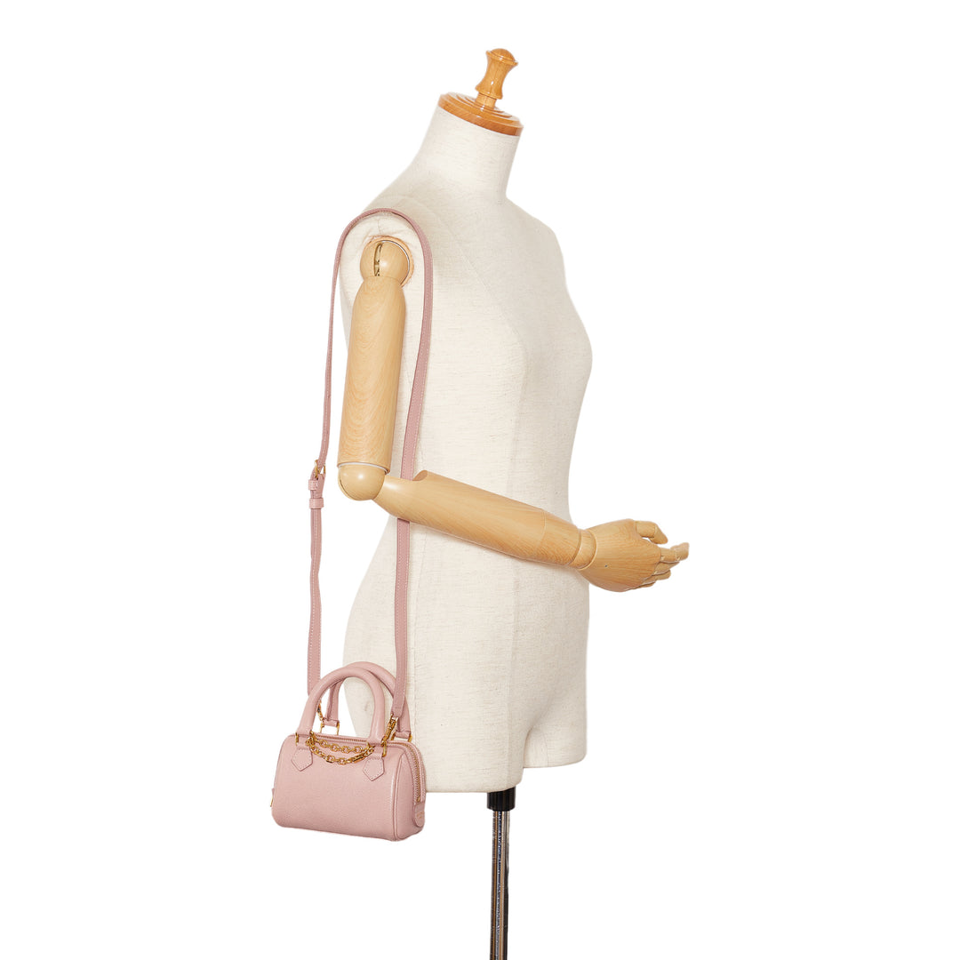 Mini Grained Leather Chain Boston Pink - Gaby Paris