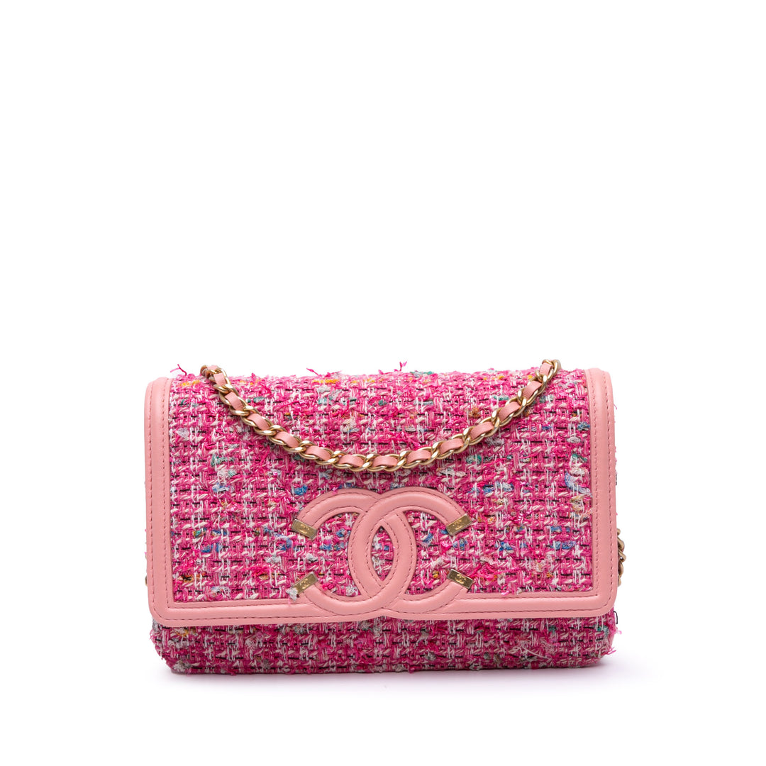 Small Tweed CC Filigree Flap Pink - Gaby Paris