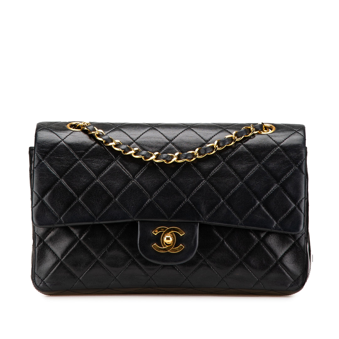 Medium Classic Lambskin Double Flap Black - Gaby Paris