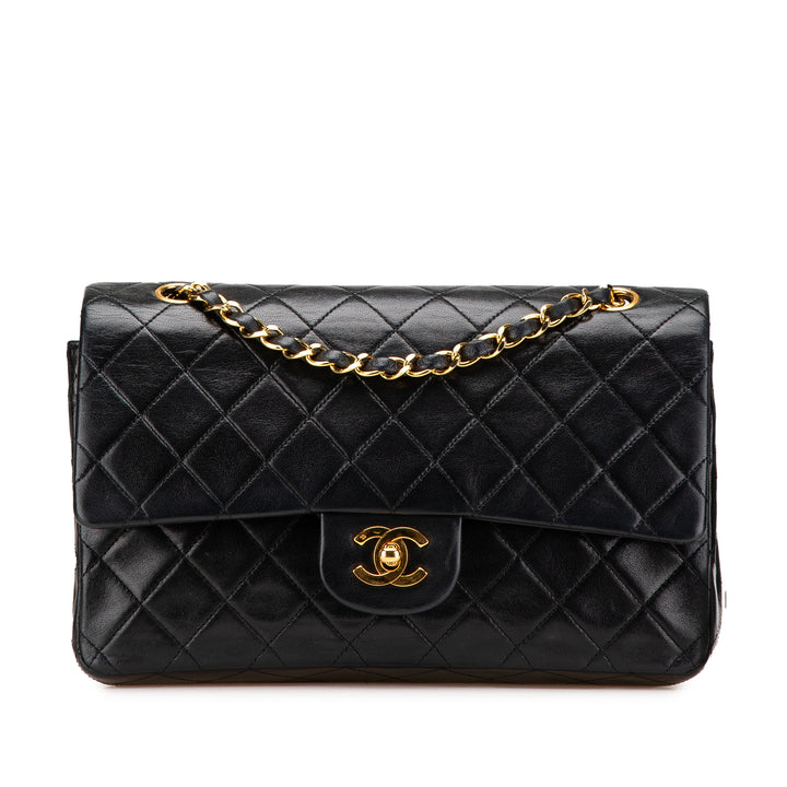 Medium Classic Lambskin Double Flap Black - Gaby Paris