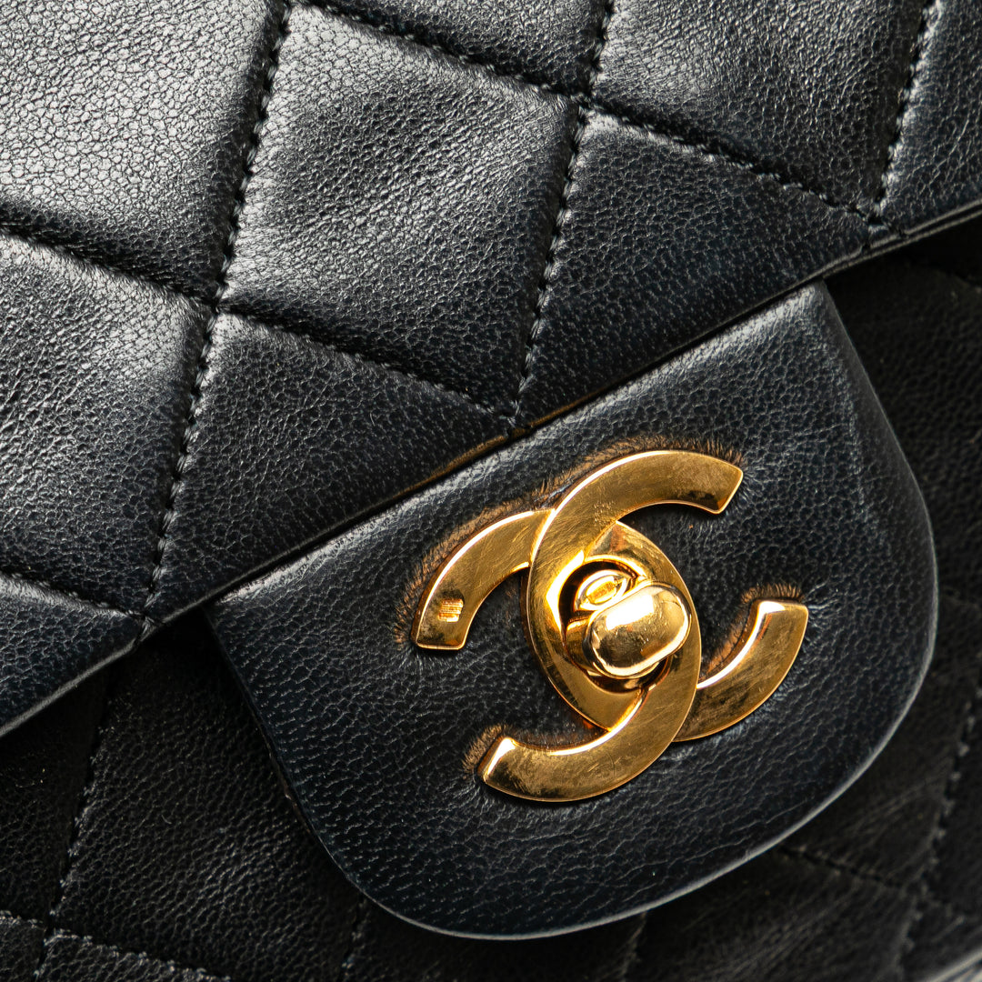 Medium Classic Lambskin Double Flap Black - Gaby Paris