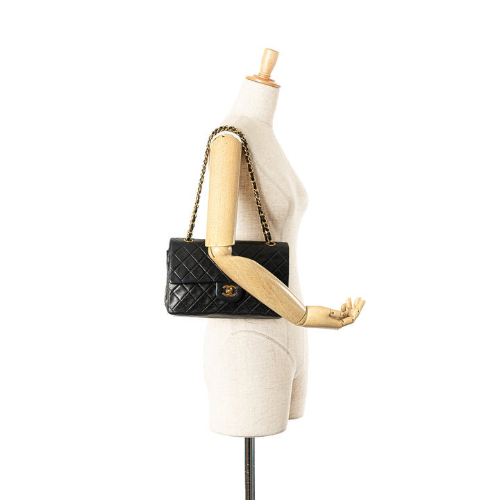 Medium Classic Lambskin Double Flap Black - Gaby Paris