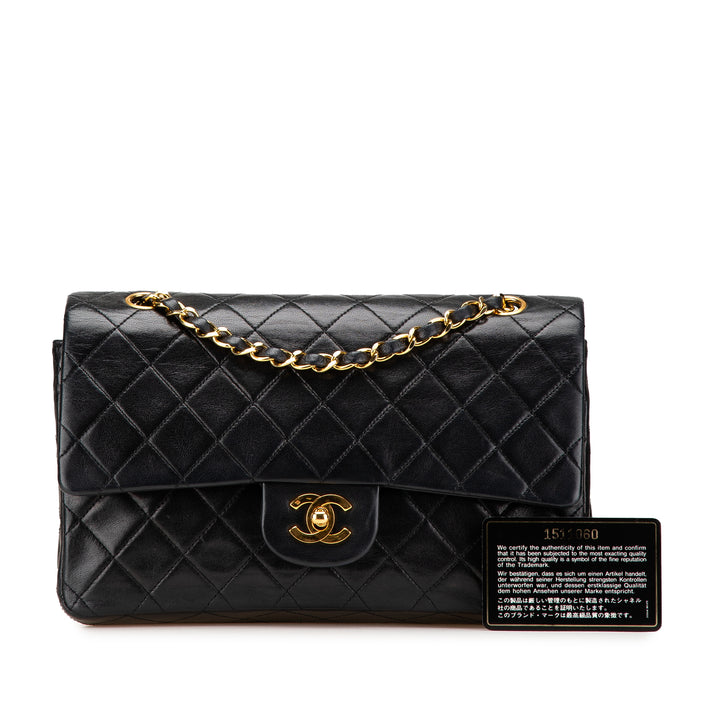 Medium Classic Lambskin Double Flap Black - Gaby Paris