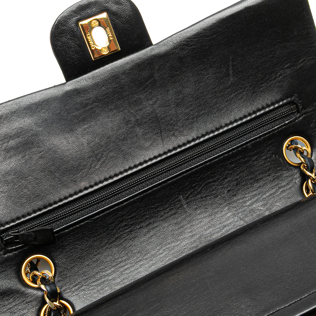 Medium Classic Lambskin Double Flap Black - Gaby Paris