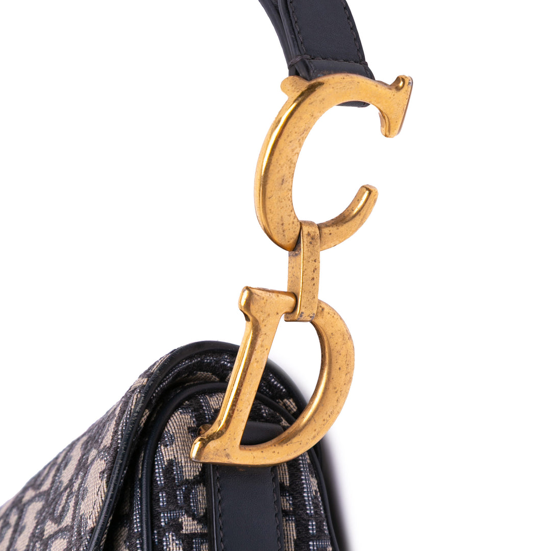 Oblique Canvas Saddle Bag Blue - Gaby Paris
