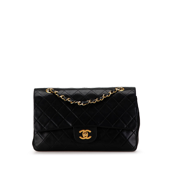 Medium Classic Lambskin Double Flap Black - Gaby Paris