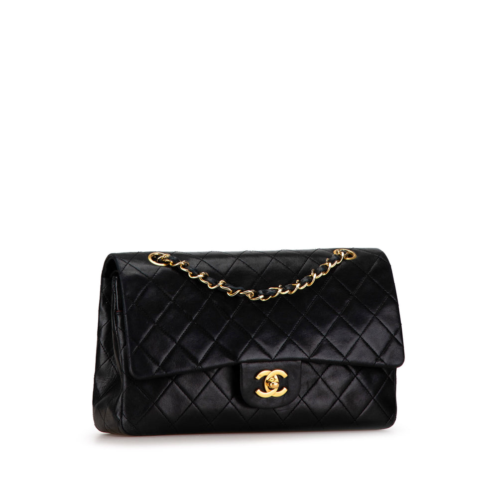 Medium Classic Lambskin Double Flap Black - Gaby Paris