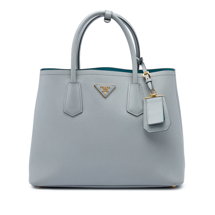 Double Sac Moyen Saffiano Gris