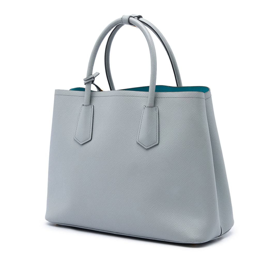 Double Sac Moyen Saffiano Gris