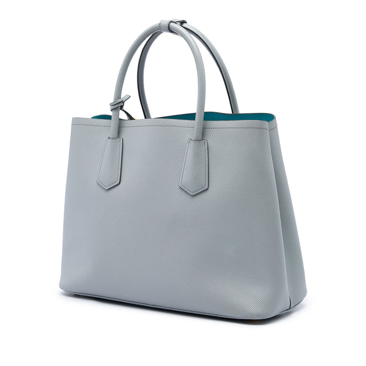 Double Sac Moyen Saffiano Gris