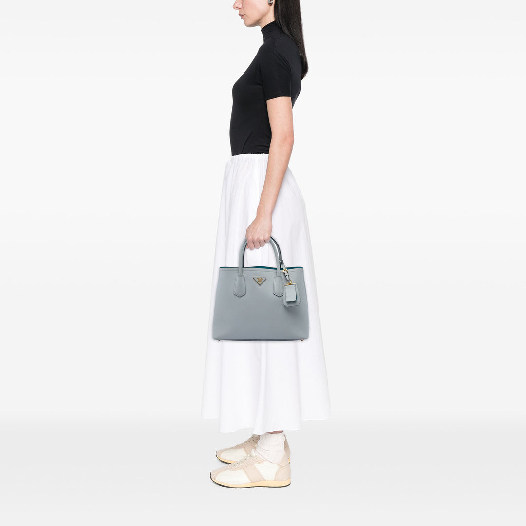Double Sac Moyen Saffiano Gris