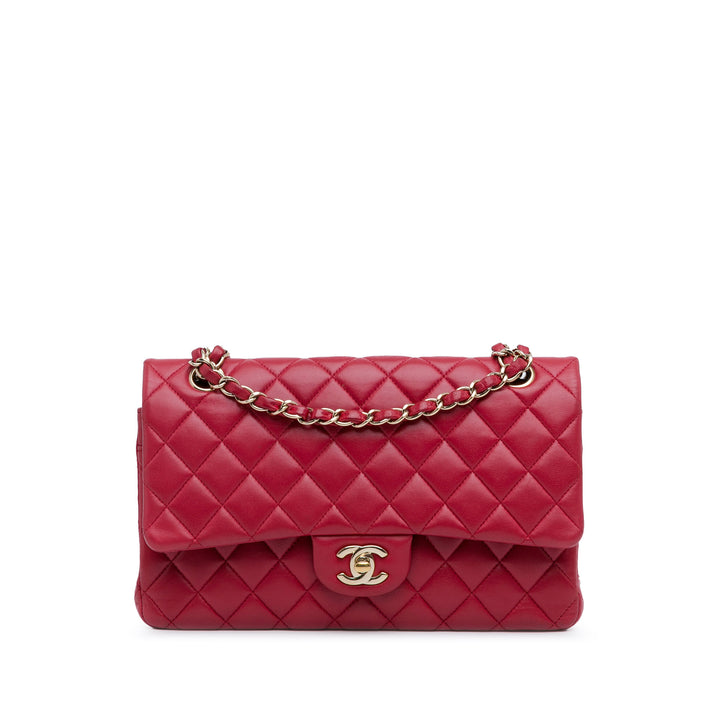 Medium Classic Lambskin Double Flap Red - Gaby Paris