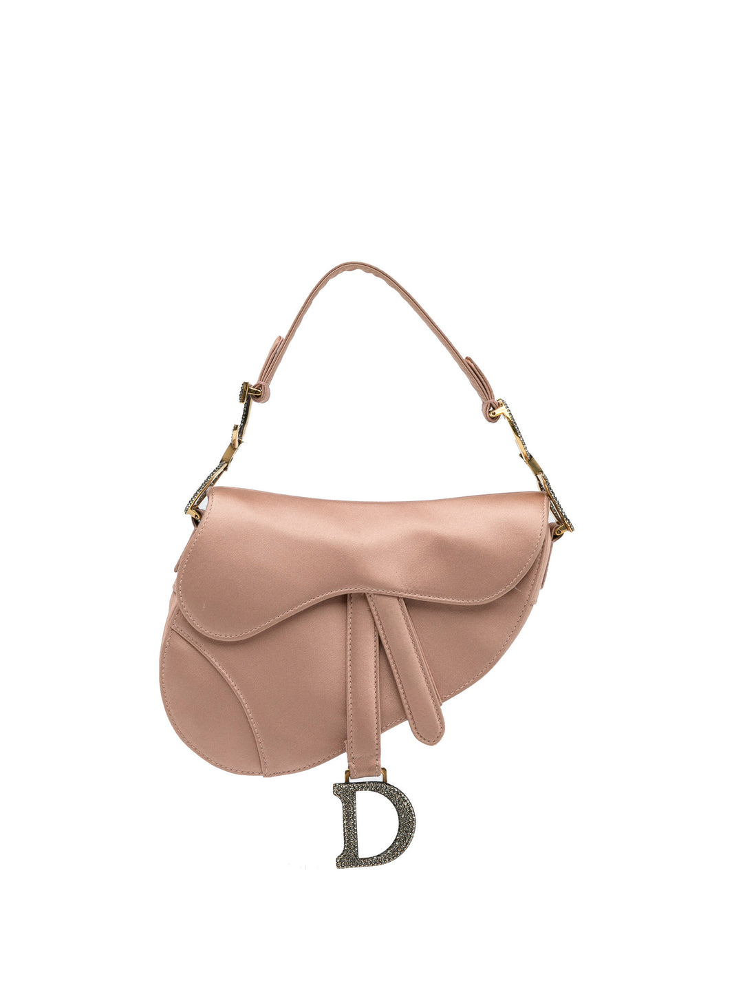 Mini Satin Crystal Embellished Saddle Bag Pink - Gaby Paris