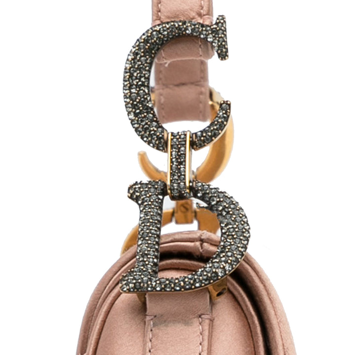 Mini Satin Crystal Embellished Saddle Bag Pink - Gaby Paris