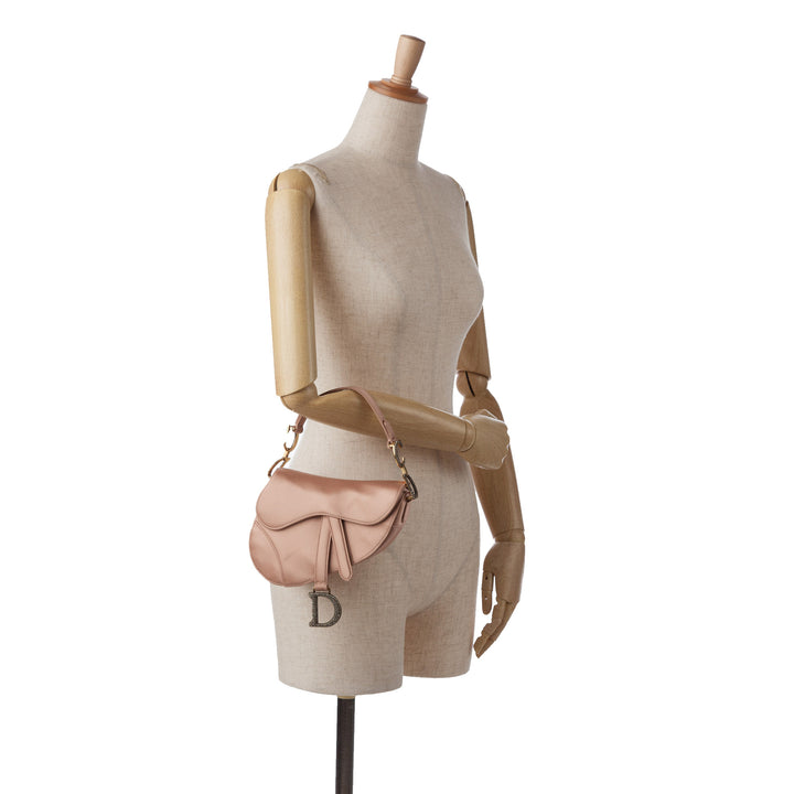 Mini Satin Crystal Embellished Saddle Bag Pink - Gaby Paris