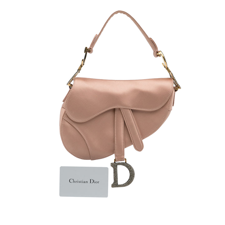 Mini Satin Crystal Embellished Saddle Bag Pink - Gaby Paris