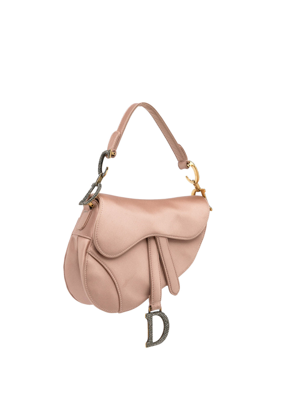 Mini Satin Crystal Embellished Saddle Bag Pink - Gaby Paris