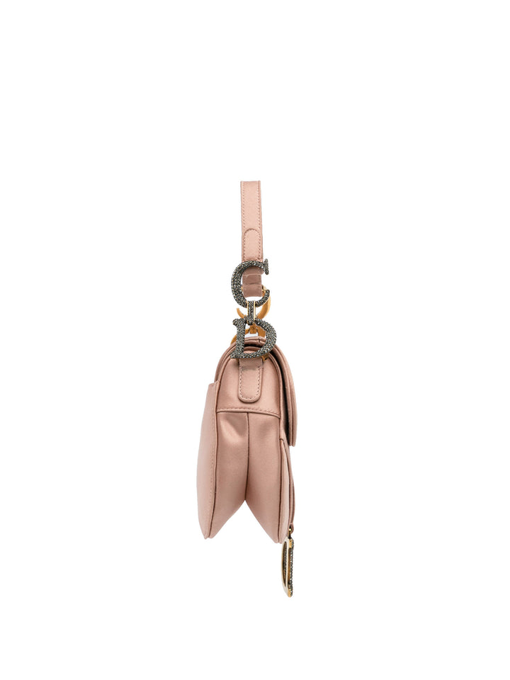 Mini Satin Crystal Embellished Saddle Bag Pink - Gaby Paris