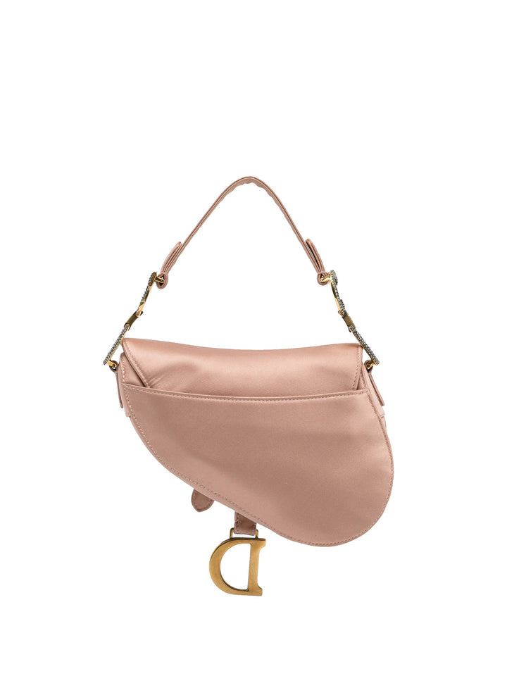 Mini Satin Crystal Embellished Saddle Bag Pink - Gaby Paris