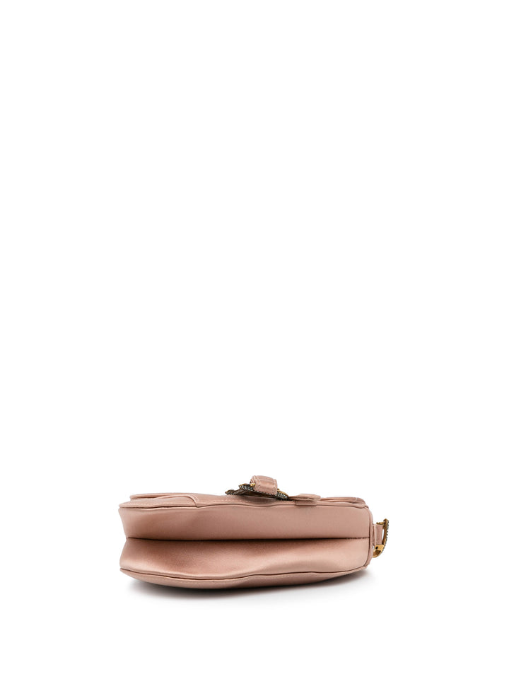 Mini Satin Crystal Embellished Saddle Bag Pink - Gaby Paris