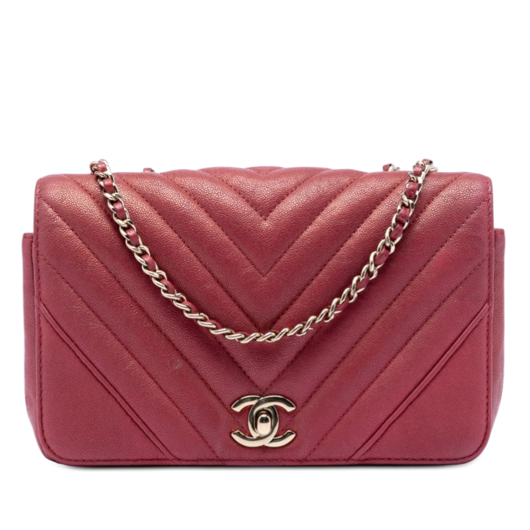 Chanel Chevron Statement à rabat Petit Cuir caviar
