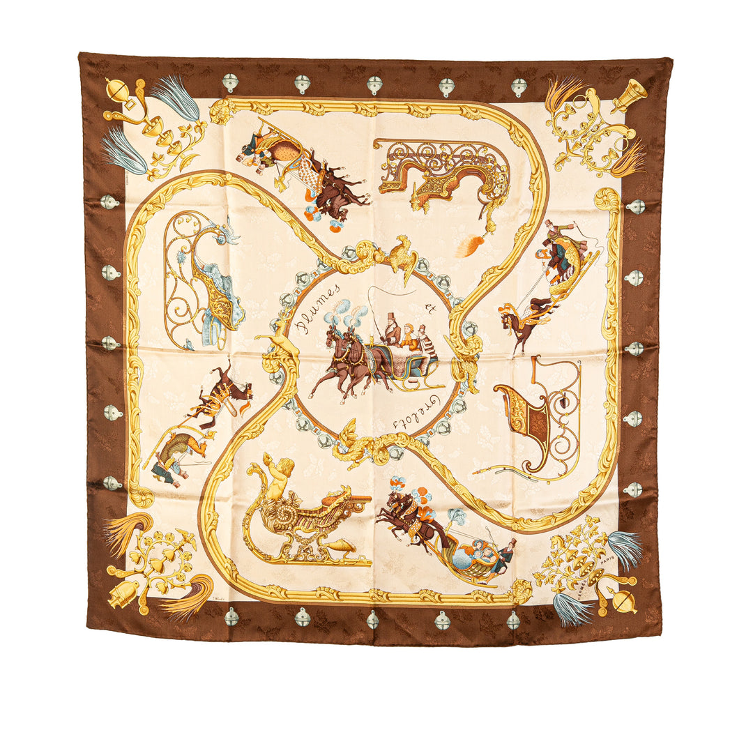 Plumes Et Grelots Silk Scarf Brown - Gaby Paris