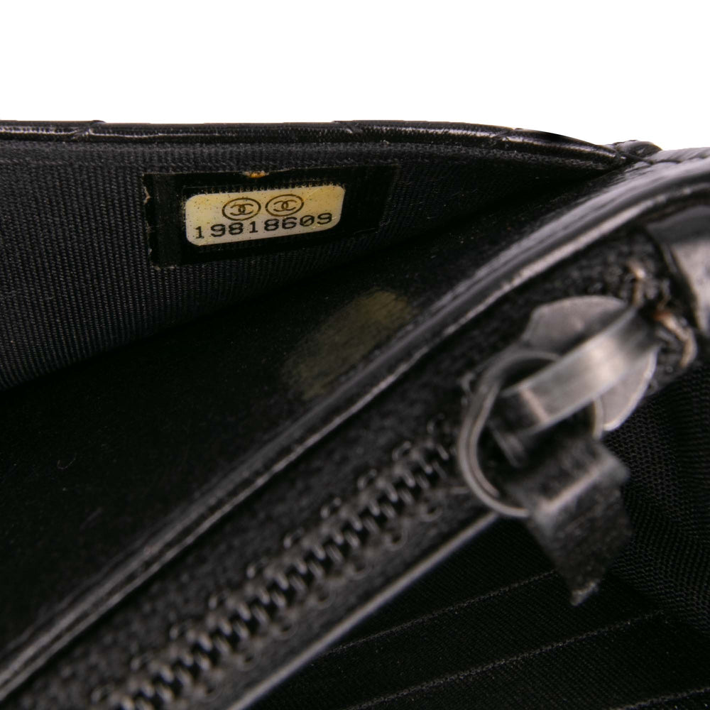Quilted Shiny Aged Calfskin Boy Wallet On Chain Black - Gaby Paris