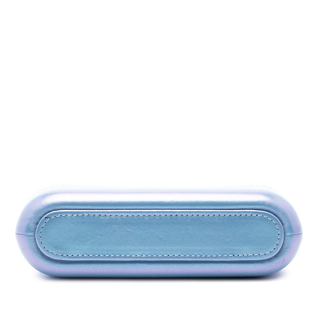 Irisé vieilli Gabrielle Double Zippé Pochette avec chaîne Cuir de veau Bleu