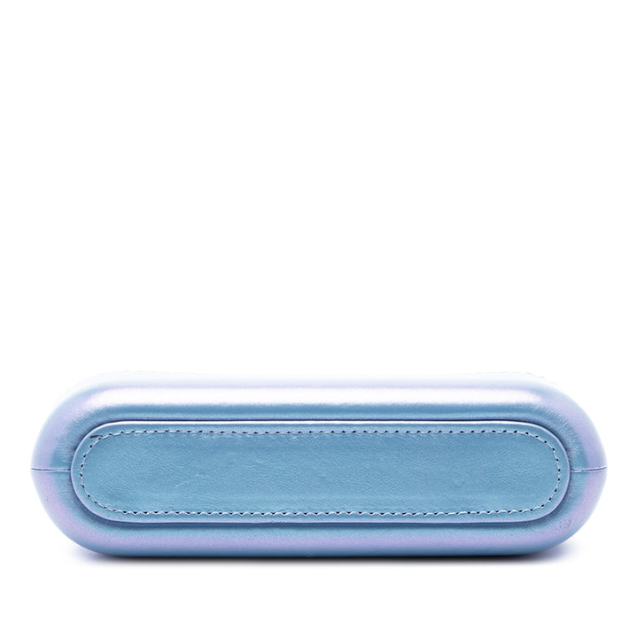 Irisé vieilli Gabrielle Double Zippé Pochette avec chaîne Cuir de veau Bleu
