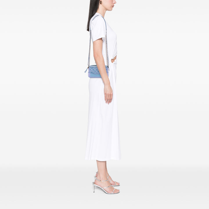 Irisé vieilli Gabrielle Double Zippé Pochette avec chaîne Cuir de veau Bleu