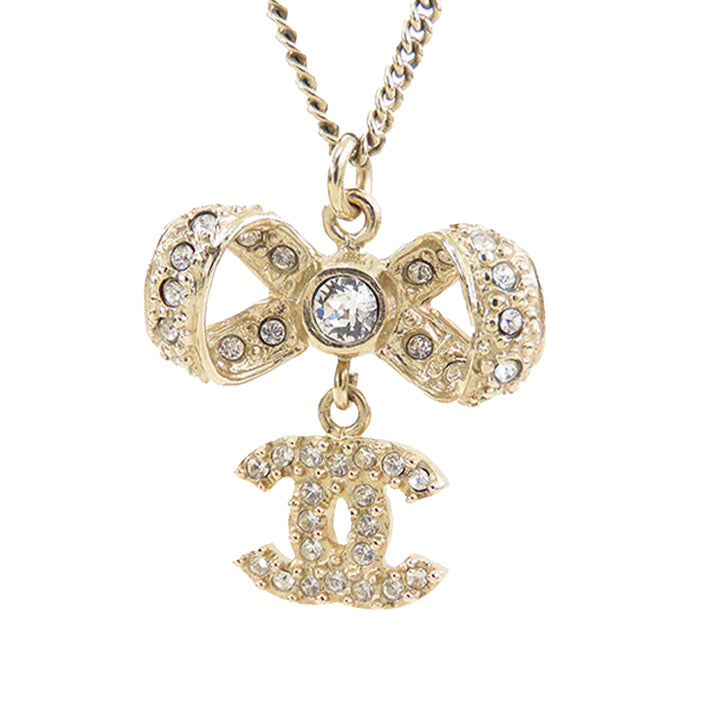 Gold Plated CC Bow Crystal Pendant Necklace Gold - Gaby Paris