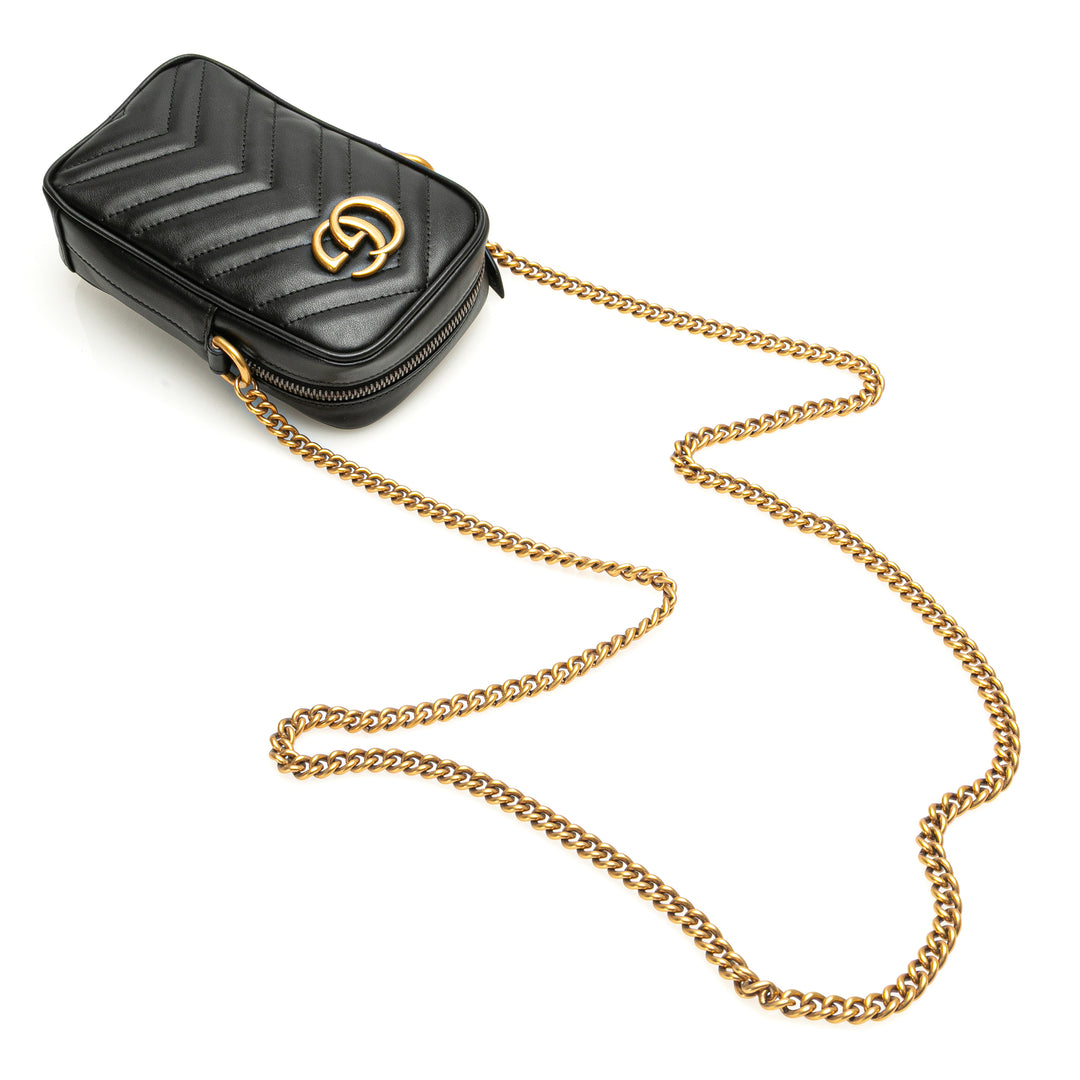 Gucci Mini GG Marmont Matelasse Cuir Sac porté croisé Noir