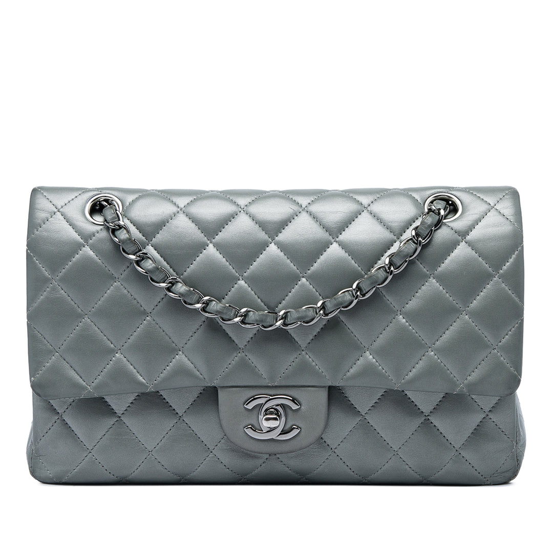 Chanel Classic Double rabat Moyen Cuir d'agneau Argenté