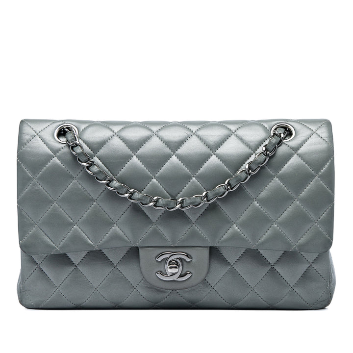 Chanel Classic Double rabat Moyen Cuir d'agneau Argenté