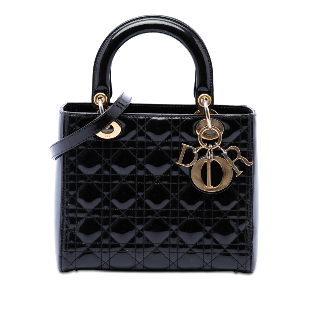 Dior Medium Cuir verni Cannage Lady Dior