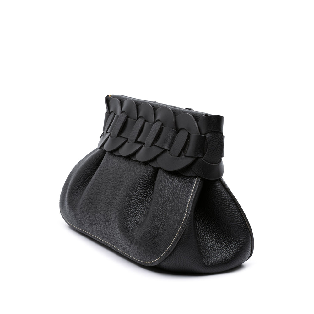 Grained Calfskin Braided Ring Darryl Clutch Black - Gaby Paris