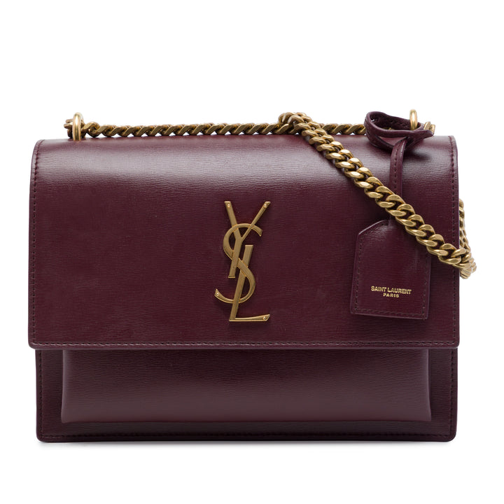 Saint Laurent Sunset Sac Moyen Cuir de veau Rouge
